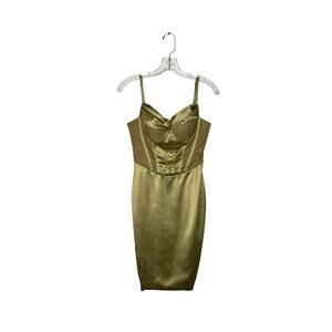 BELLA BARNETT Sleeveless Satin Corset Midi Dress Olive Green Size Small